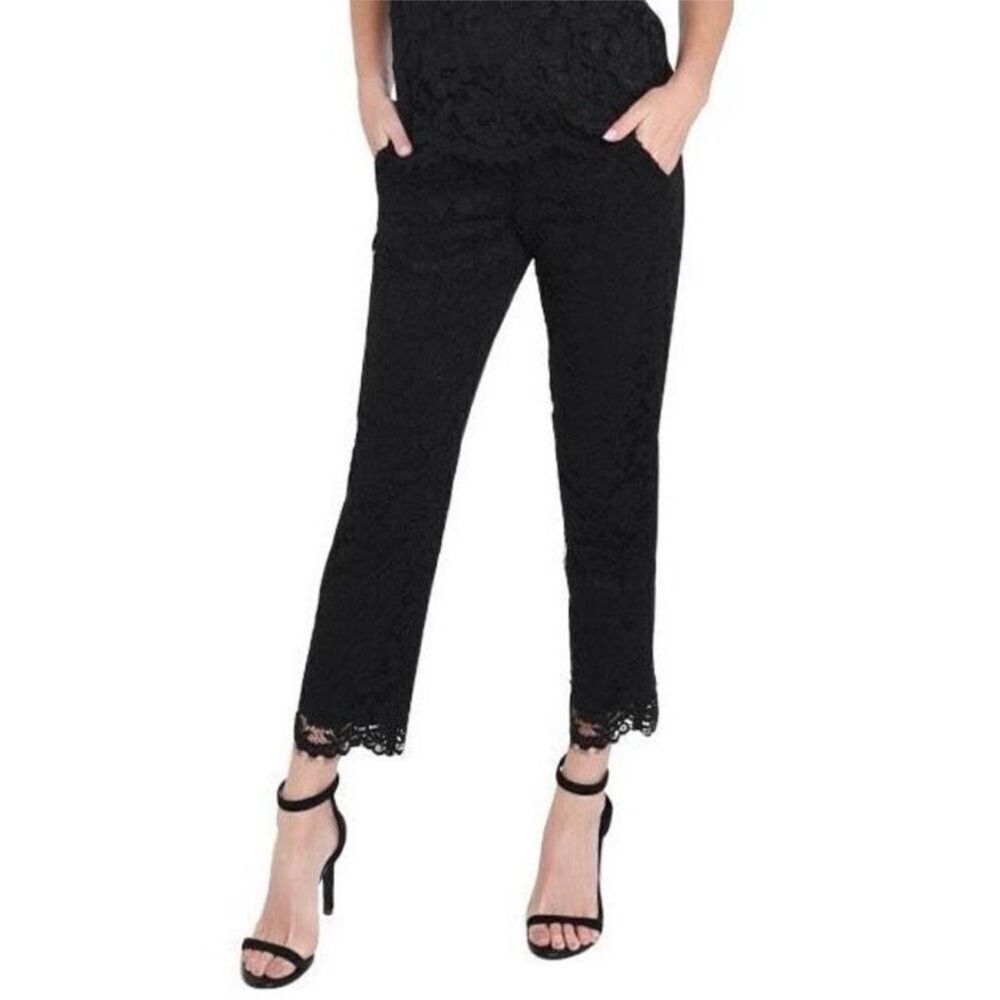 Jude Connally Lace Pants Elastic Waist Cropped Black Small
